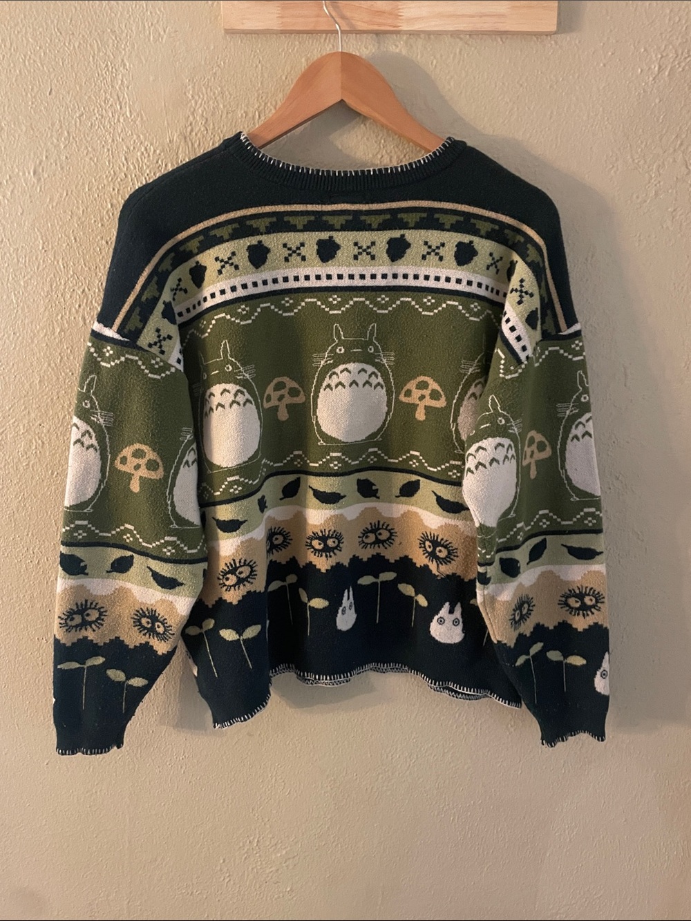 Studio Ghibli Totoro Knit Sweater in Olive & Black - Picture 2 of 4